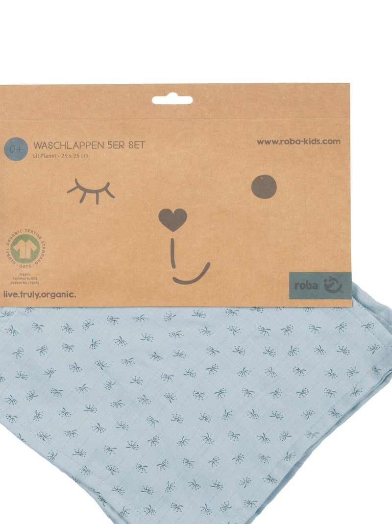 Gant de toilette en coton Bio Oekotex - Lot de 5 - ROBA 'Lil Planet' Gris Bleu ciel - Kiabi