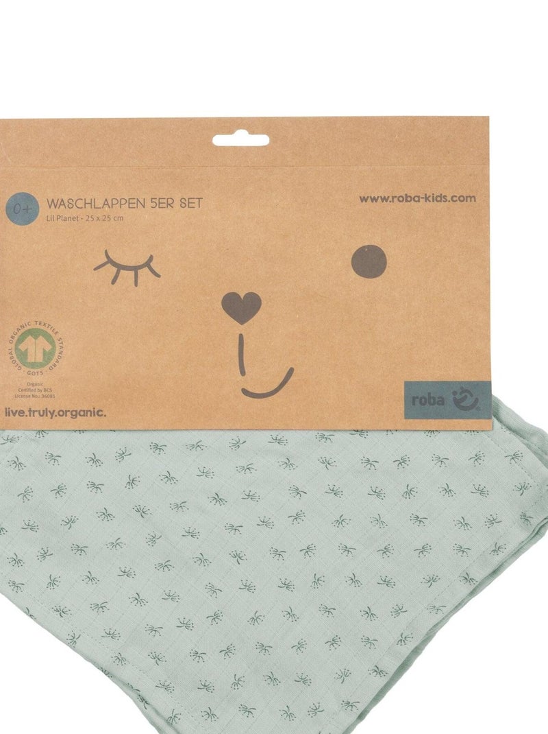 Gant de toilette en coton Bio Oekotex - Lot de 5 - ROBA 'Lil Planet' Gris Vert clair - Kiabi