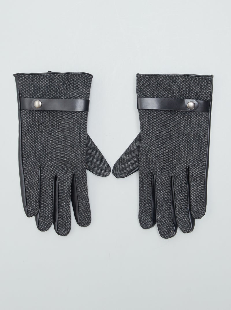 Gants bi matières doublés polaire Noir - Kiabi