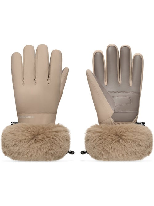 Gants de ski rétro en fausse fourrure homme et femme langlauf camel - Kiabi