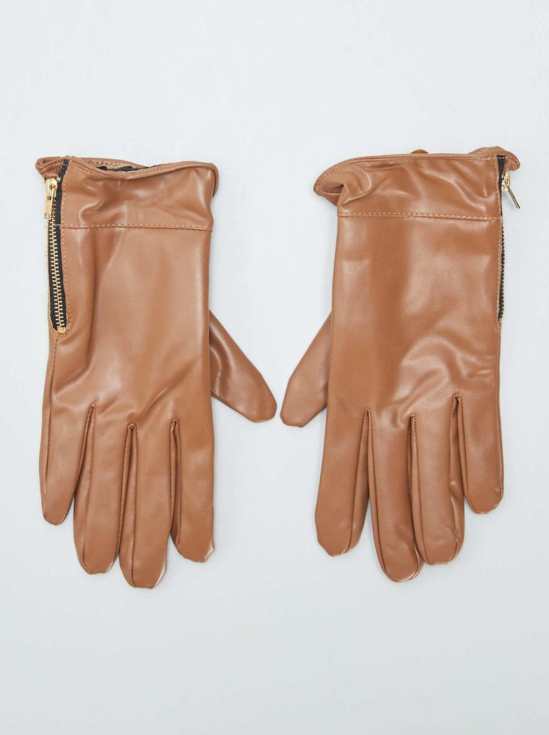 Gants en simili avec zip fantaisie Camel - Kiabi