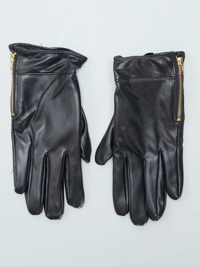 Gants en simili avec zip fantaisie Noir - Kiabi