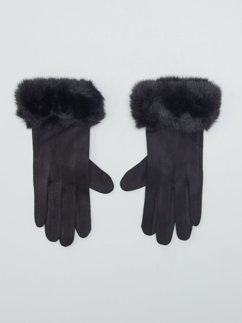 Gants en velours avec contours fourrés noir - Kiabi
