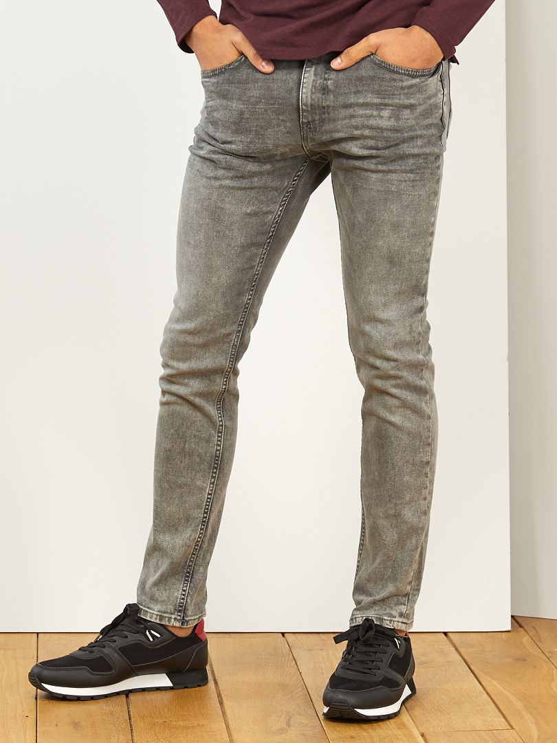 Gebleekte slimfit jeans GRIJS - Kiabi