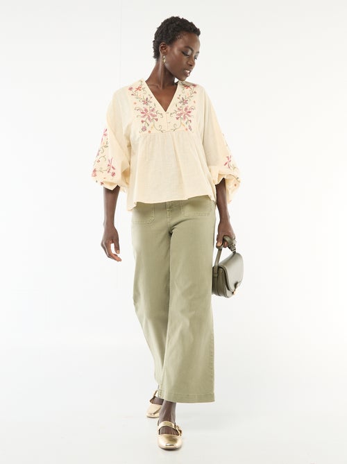 Gebloemde blouse met borduursel - Kiabi