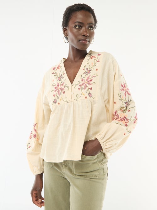 Gebloemde blouse met borduursel - Kiabi