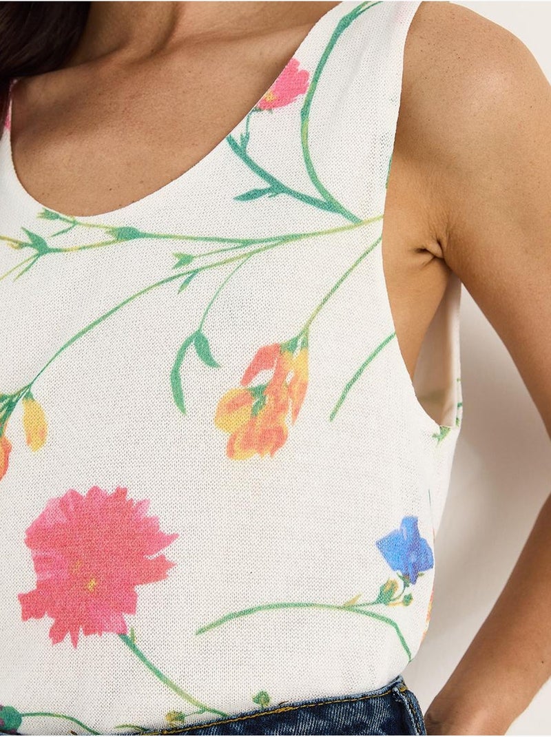 Gebloemde cami van katoen en lycra lucci Gebroken wit - Kiabi