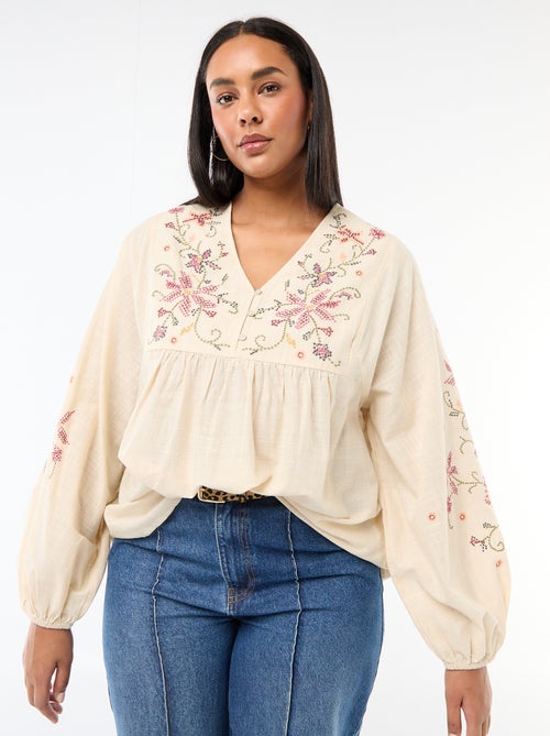 Gebloemde geborduurde blouse - Kiabi