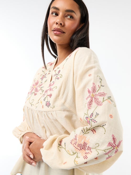 Gebloemde geborduurde blouse - Kiabi