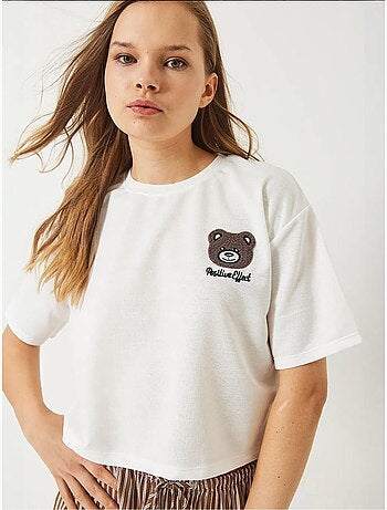 Geborduurd cropped t-shirt met ronde hals lucci