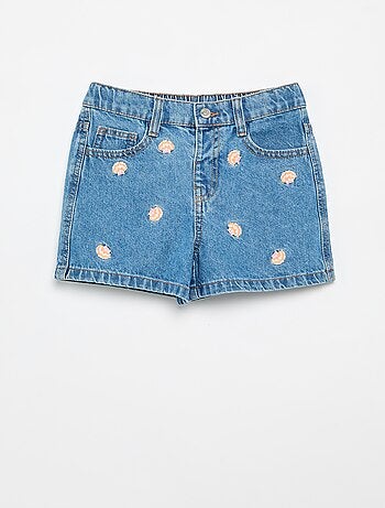 Geborduurd denim short
