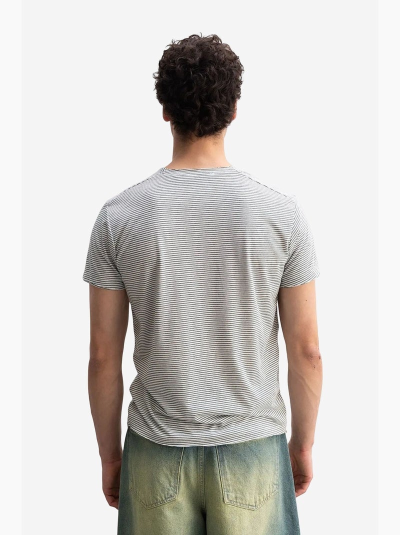 Geborduurd gestreept t-shirt met ronde hals giesto Kaki - Kiabi