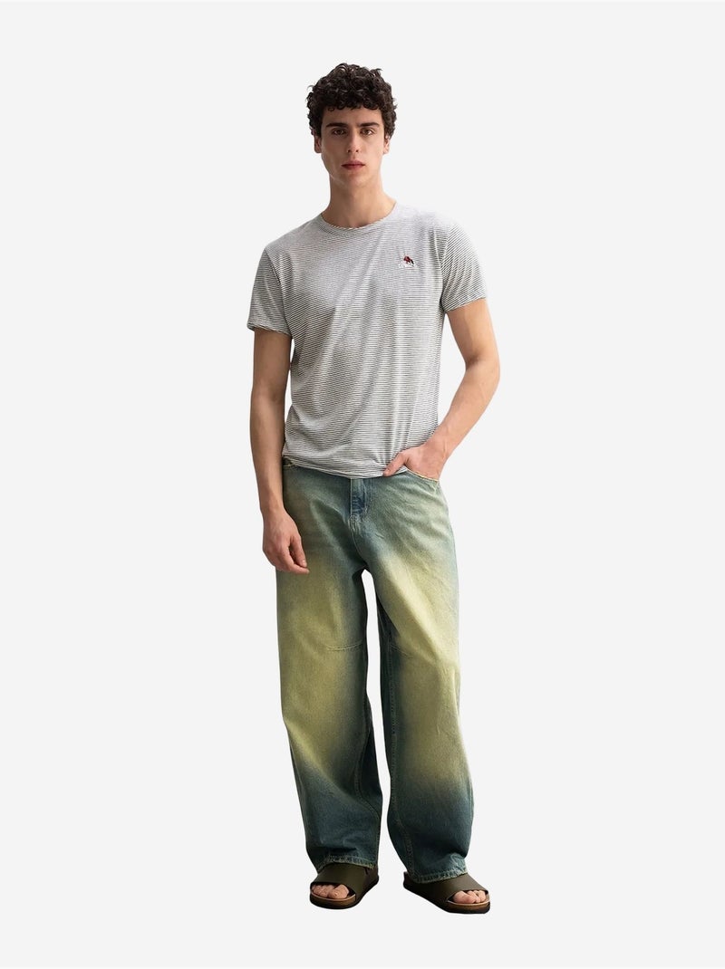 Geborduurd gestreept t-shirt met ronde hals giesto Kaki - Kiabi