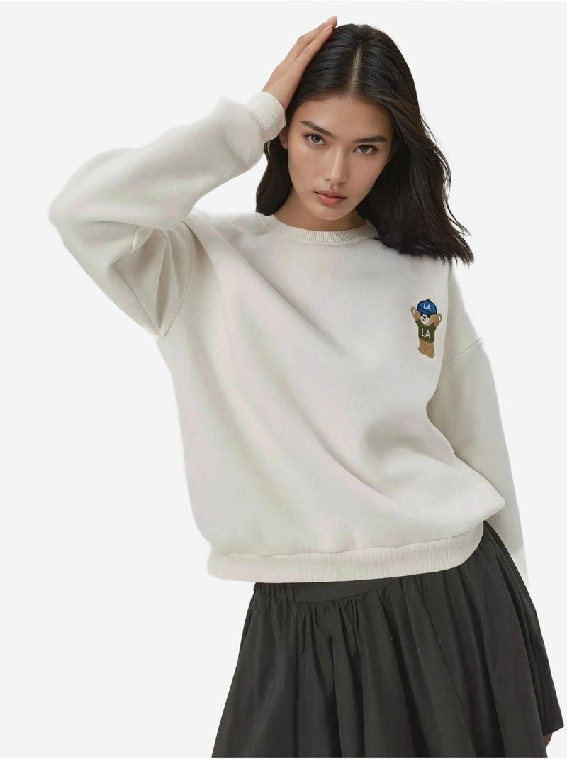 Geborduurd katoenen sweatshirt Gebroken wit - Kiabi