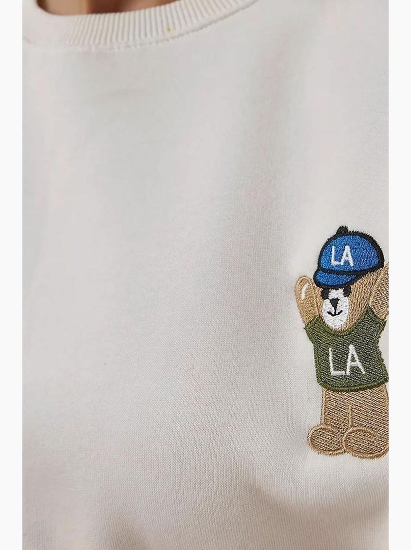 Geborduurd katoenen sweatshirt Gebroken wit - Kiabi