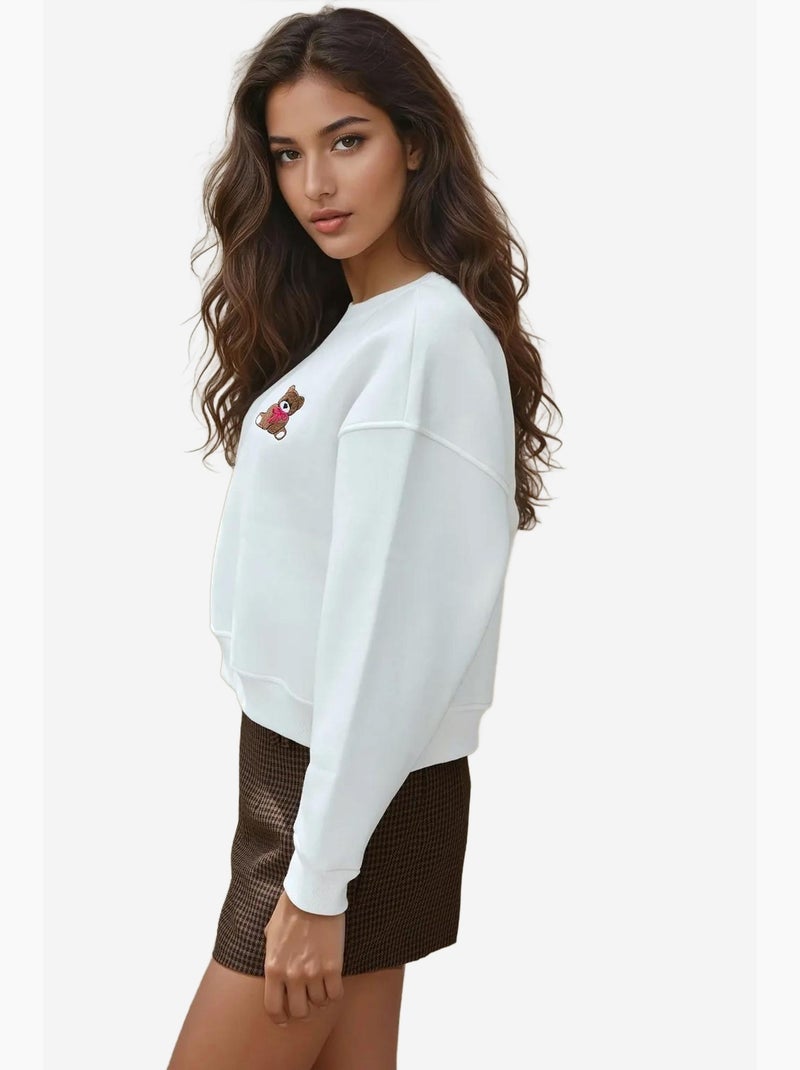 Geborduurd, relaxed fit katoenen sweatshirt hiccup Gebroken wit - Kiabi