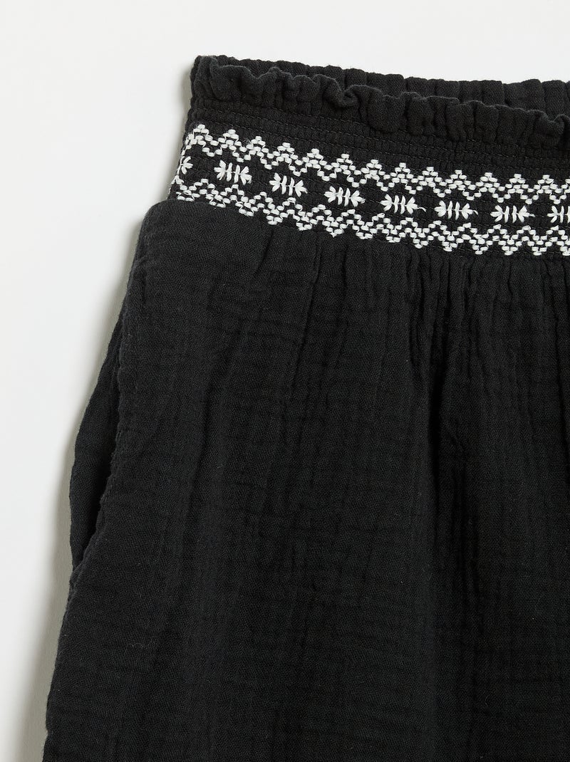Geborduurd short van katoengaas Zwart - Kiabi