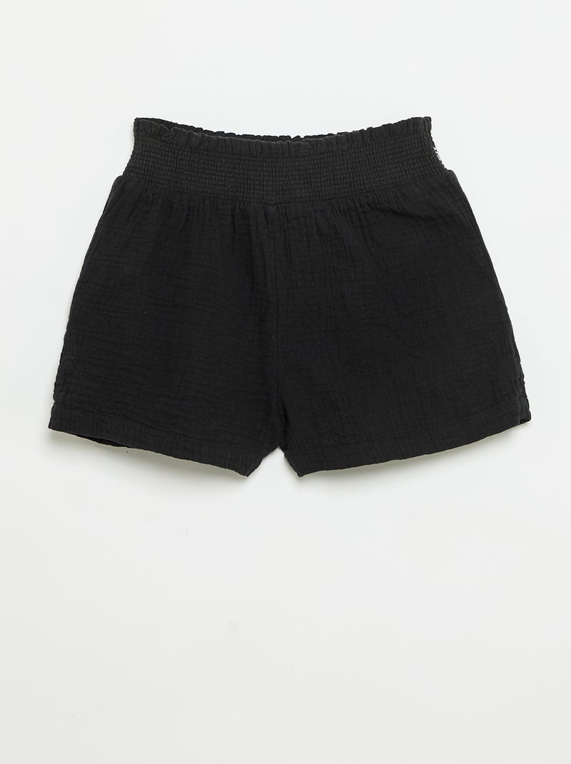 Geborduurd short van katoengaas Zwart - Kiabi