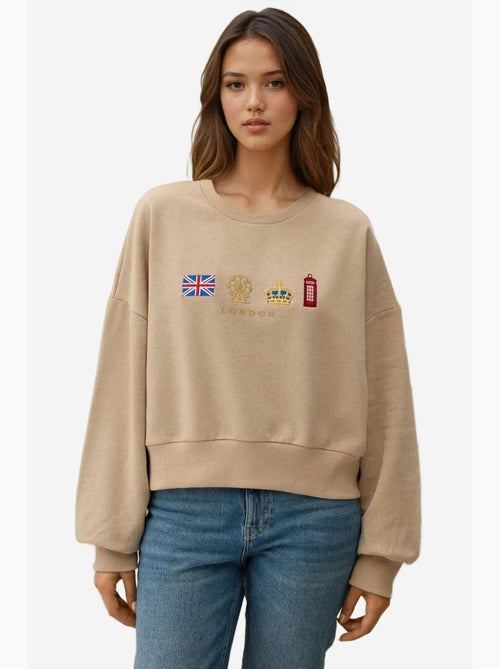 Geborduurd sweatshirt met ronde hals hiccup - Kiabi