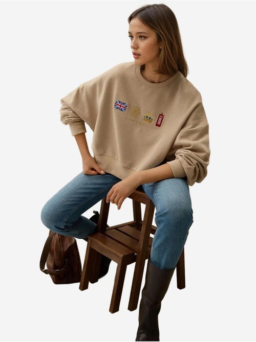 Geborduurd sweatshirt met ronde hals hiccup - Kiabi