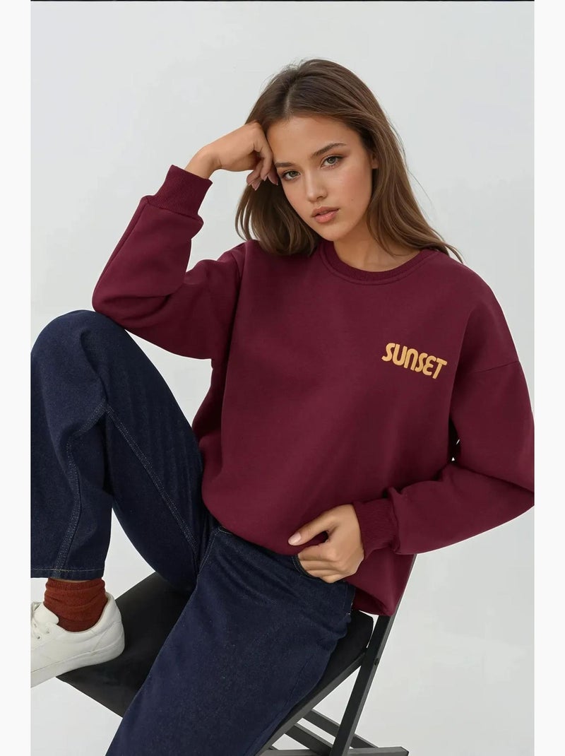 Geborduurd sweatshirt met ronde hals hiccup Kasjmierrood - Kiabi