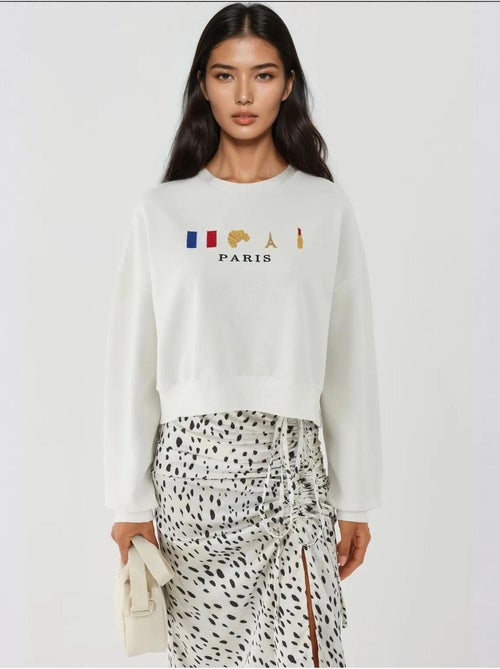 Geborduurd sweatshirt met ronde hals hiccup - Kiabi