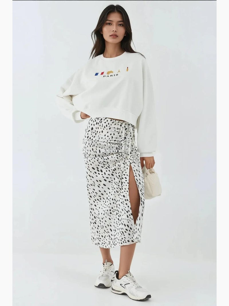Geborduurd sweatshirt met ronde hals hiccup Wit - Kiabi