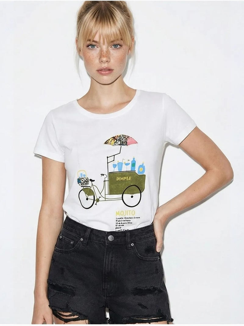 Geborduurd t-shirt met print en ronde hals lucci Wit - Kiabi