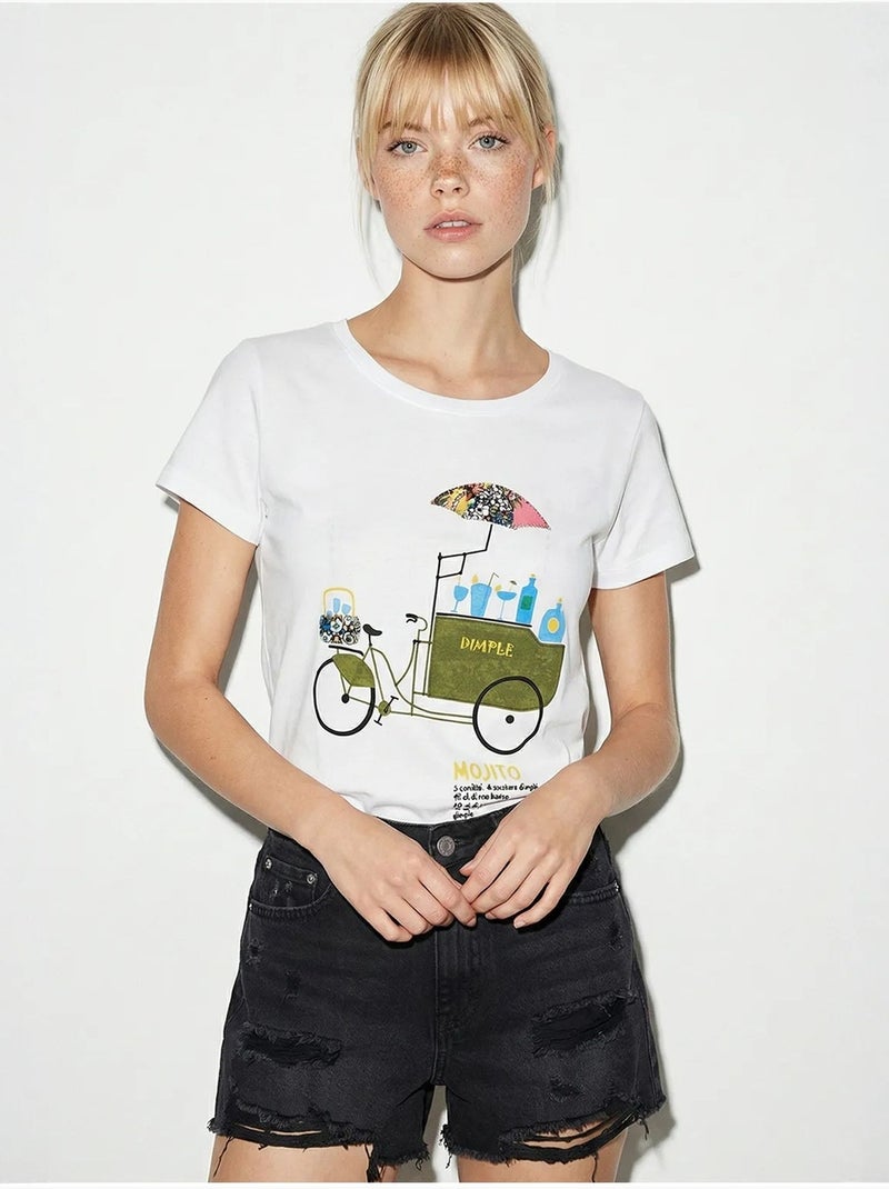 Geborduurd t-shirt met print en ronde hals lucci Wit - Kiabi