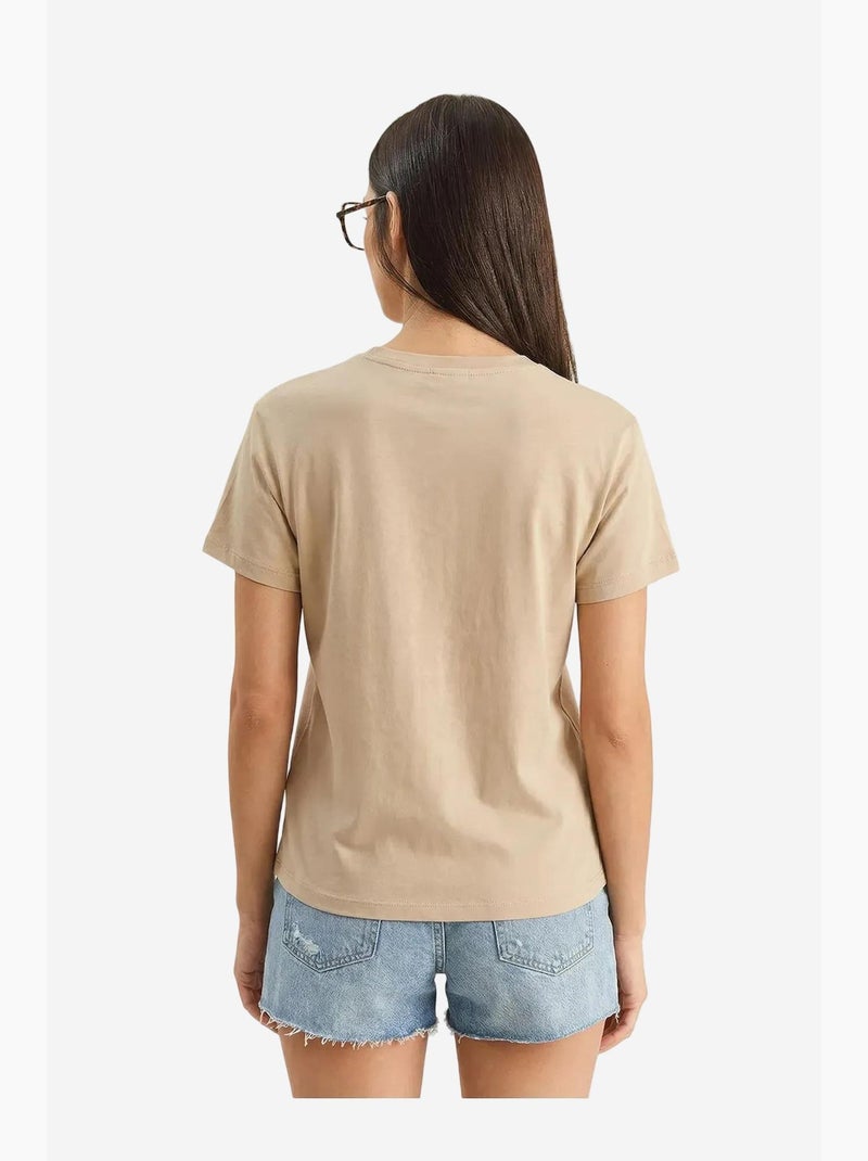 Geborduurd t-shirt met ronde hals lucci Klei-beige - Kiabi