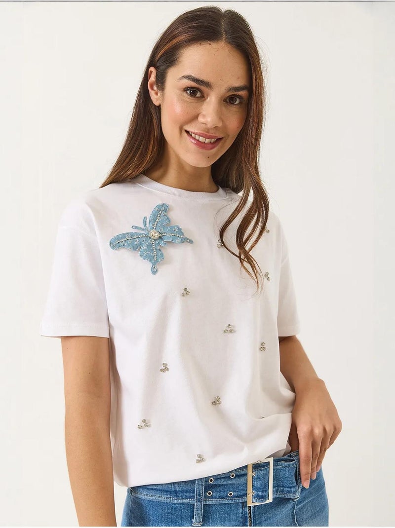 Geborduurd t-shirt met ronde hals lucci Wit - Kiabi