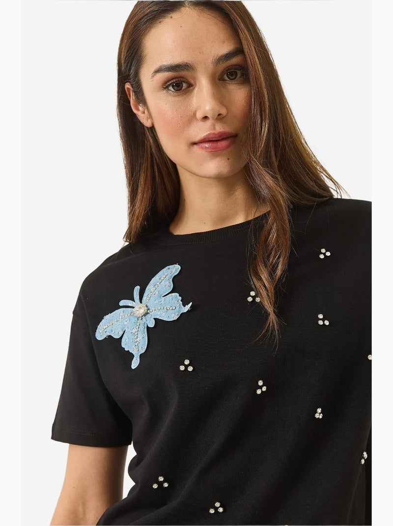 Geborduurd t-shirt met ronde hals lucci Zwart - Kiabi