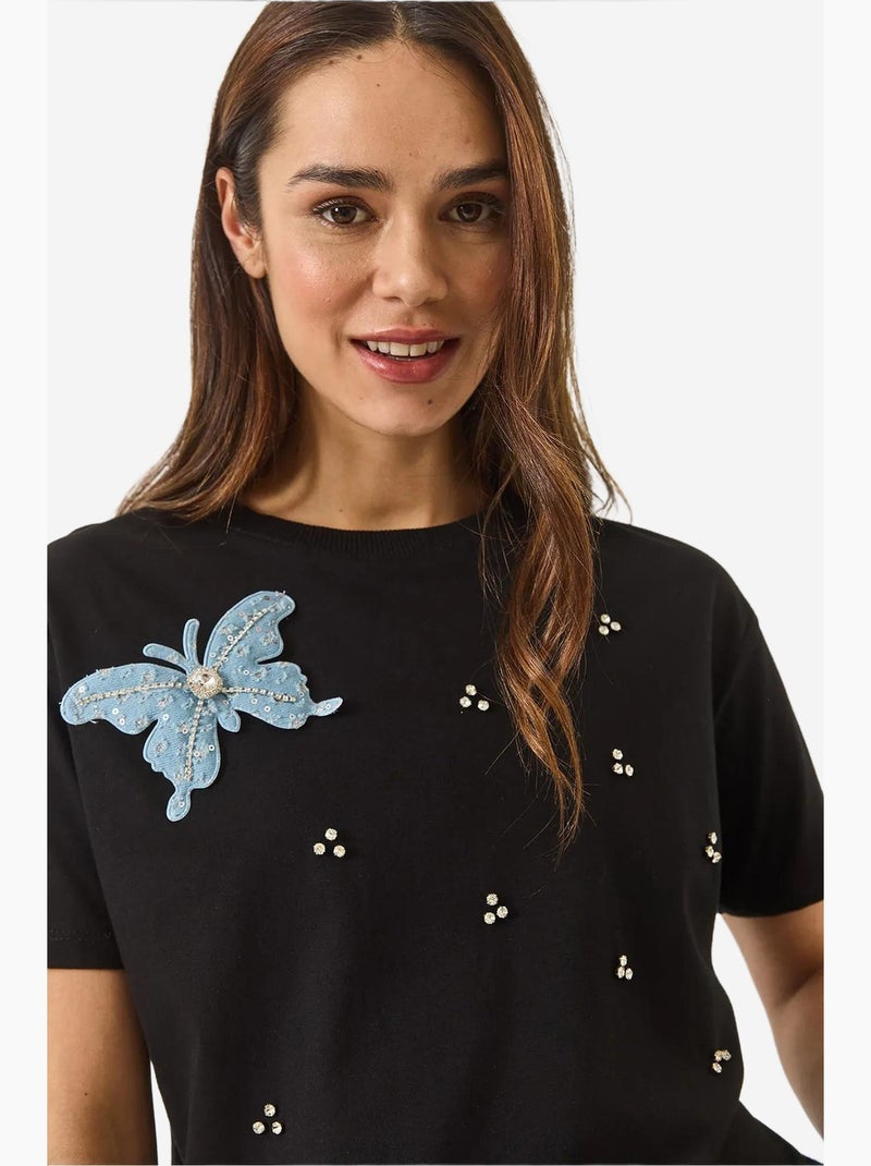 Geborduurd t-shirt met ronde hals lucci Zwart - Kiabi