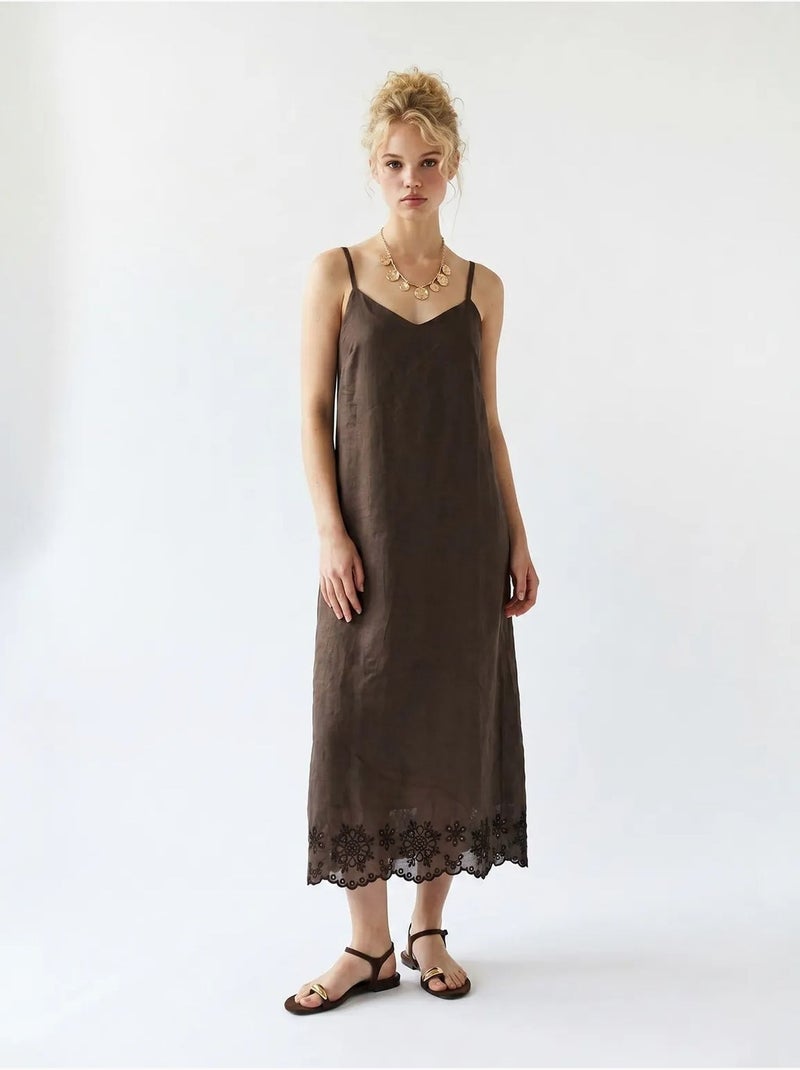 Geborduurde a-lijn midi slipdress mixray Bruin - Kiabi