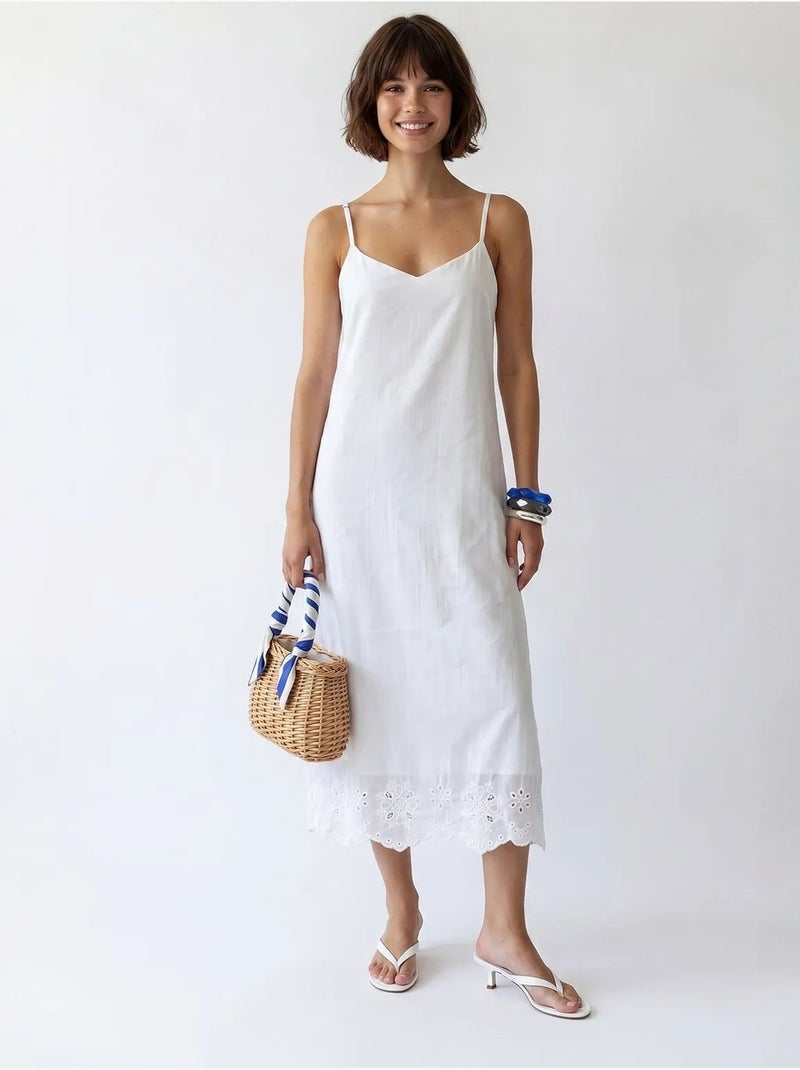 Geborduurde a-lijn midi slipdress mixray Wit - Kiabi