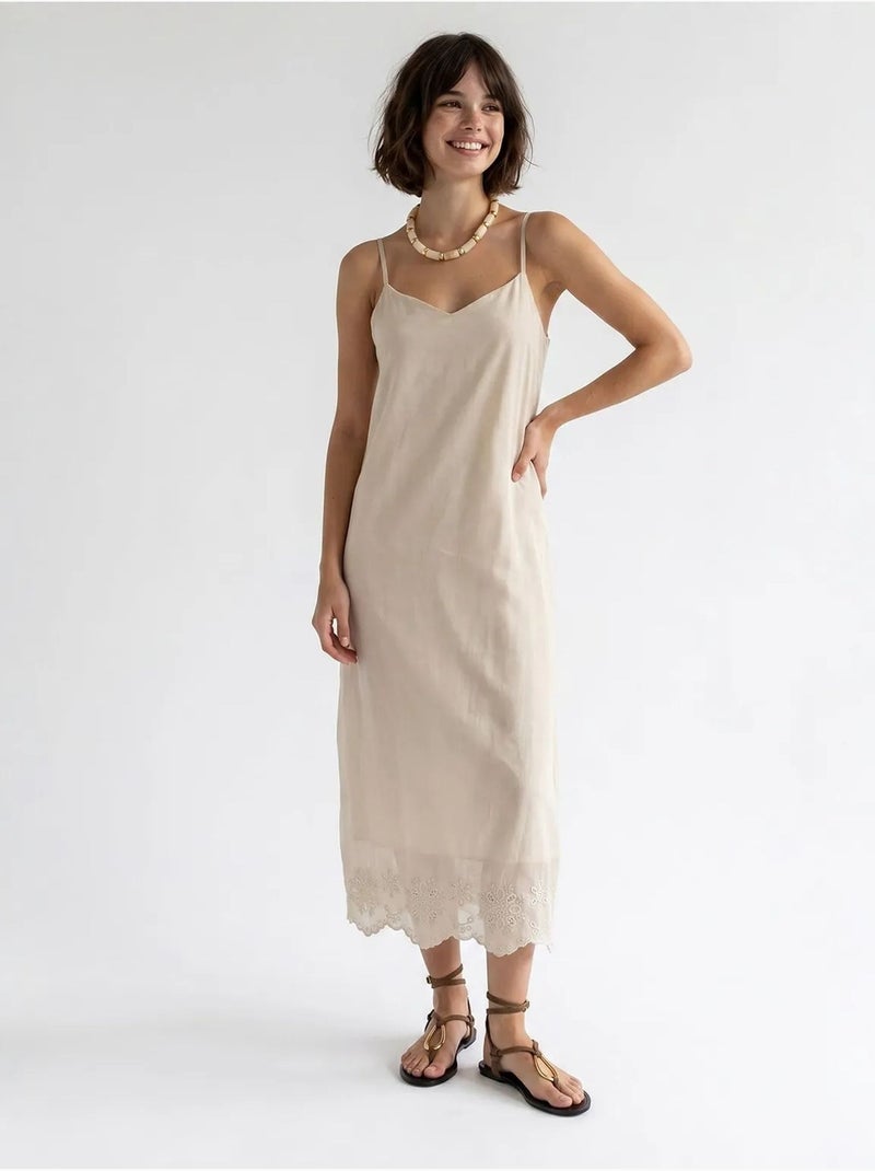 Geborduurde a-lijn midi slipdress mixray Zand - Kiabi