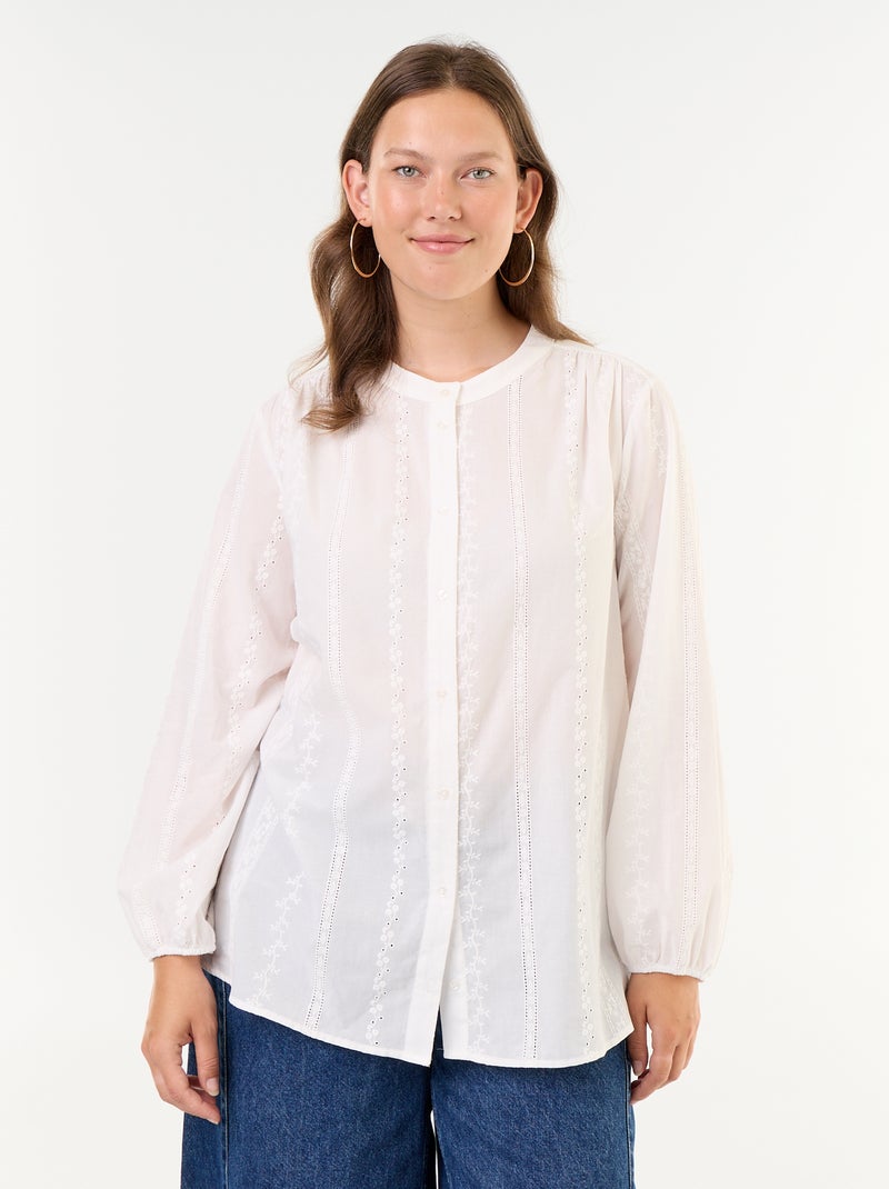 Geborduurde blouse met lange mouwen Wit - Kiabi