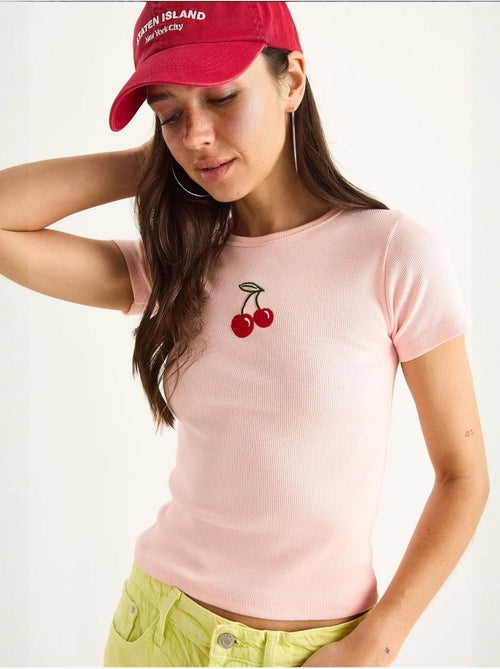 Geborduurde geribde crop top lucci - Kiabi
