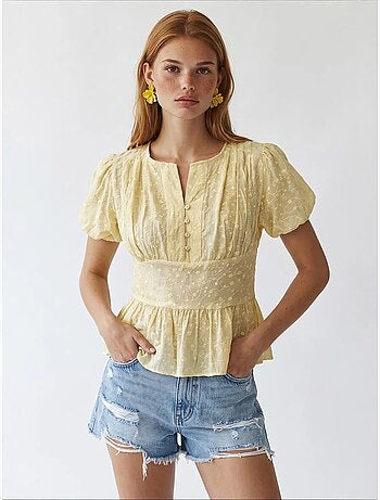 Geborduurde geweven blouse met v-hals mixray
