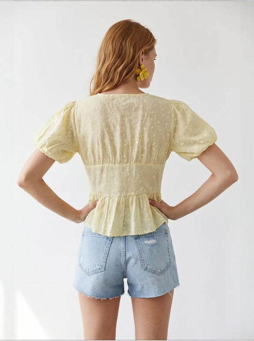 Geborduurde geweven blouse met v-hals mixray - Kiabi