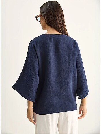 Geborduurde katoenen crêpe blouse met v-hals lucci