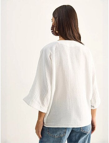 Geborduurde katoenen crêpe blouse met v-hals lucci