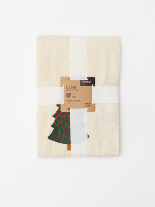 Geborduurde katoenen en linnen kersttafelkleed 150x200 - Kiabi