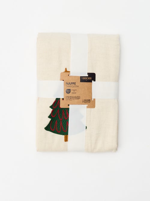 Geborduurde katoenlinnen kersttafelkleed 150x300 cm - Kiabi