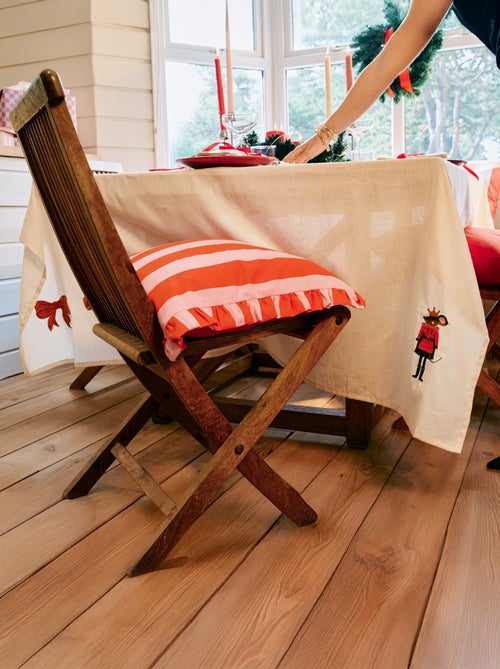 Geborduurde katoenlinnen kersttafelkleed 150x300 cm - Kiabi