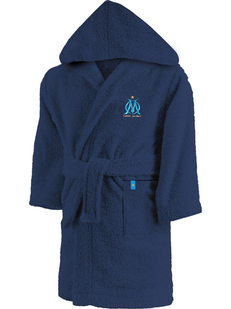 Geborduurde kinderbadjas met capuchon 100% katoen, om ruban Marineblauw - Kiabi