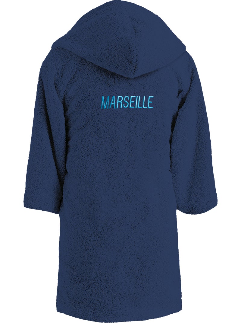 Geborduurde kinderbadjas met capuchon 100% katoen, om ruban Marineblauw - Kiabi