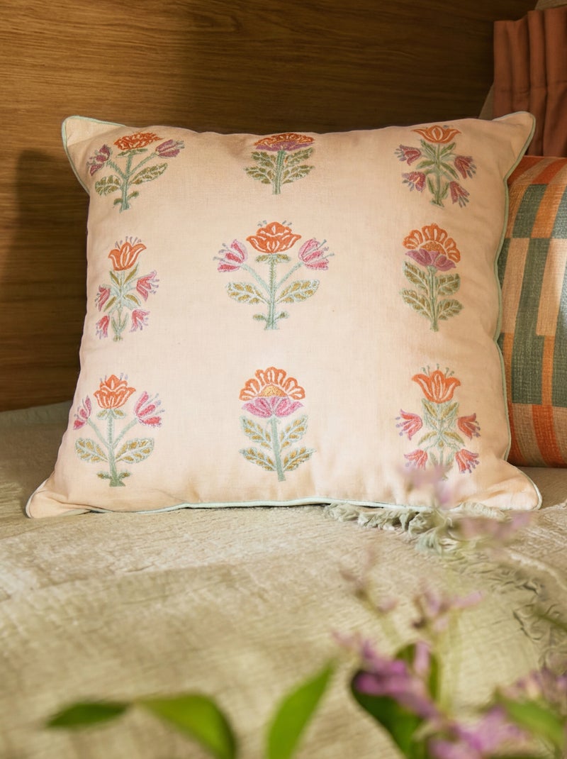 Geborduurde kussenhoes Biege - Kiabi