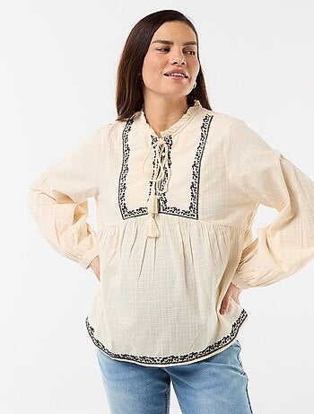 Geborduurde positieblouse van katoengaas