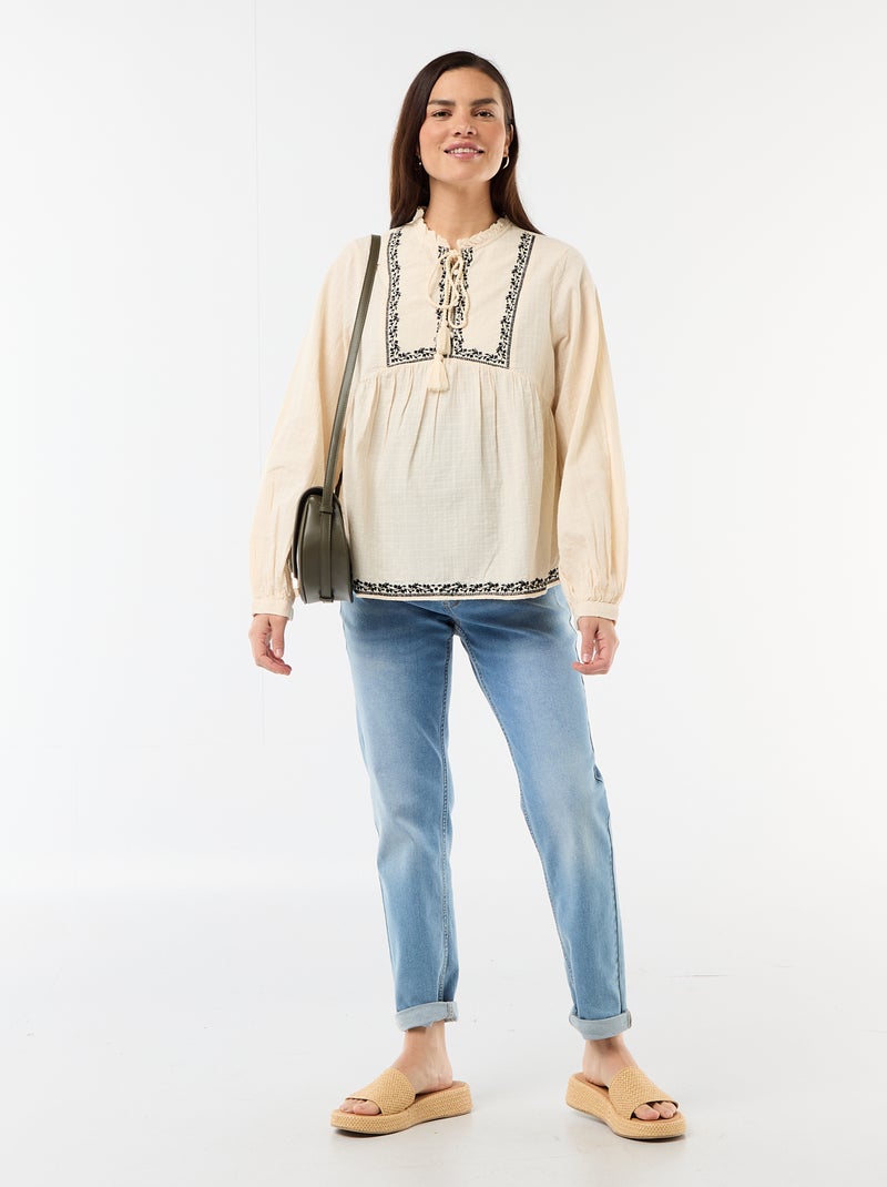 Geborduurde positieblouse van katoengaas Wit - Kiabi